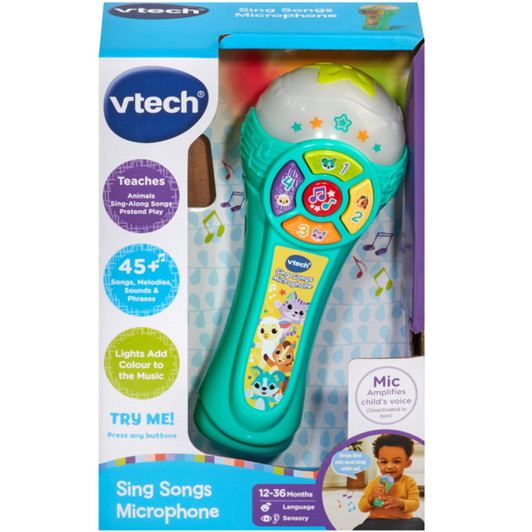 VTech Baby Sing Songs Microphone Toy with 4 Buttons For Animals, Sounds Numbers