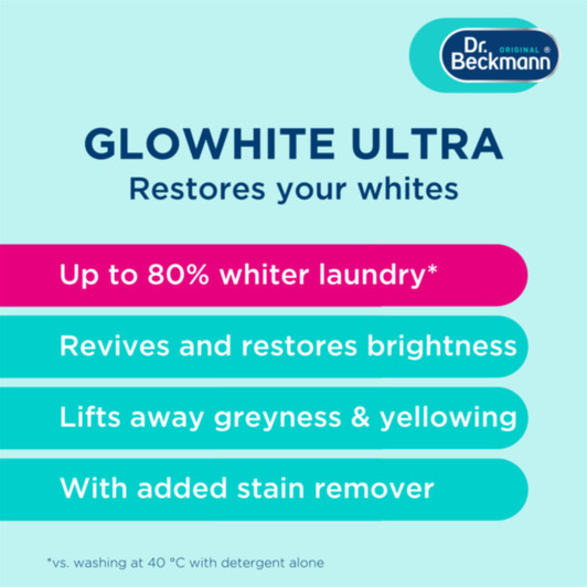 Dr Beckmann Glowhite Ultra Fabric Whitener 4 Sachet 40g with Added Stain Remover
