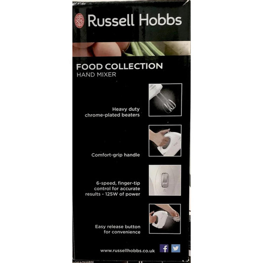 Russell Hobbs 14451 Food Collection Hand Mixer│6 Speed Setting│125W│White│InUK
