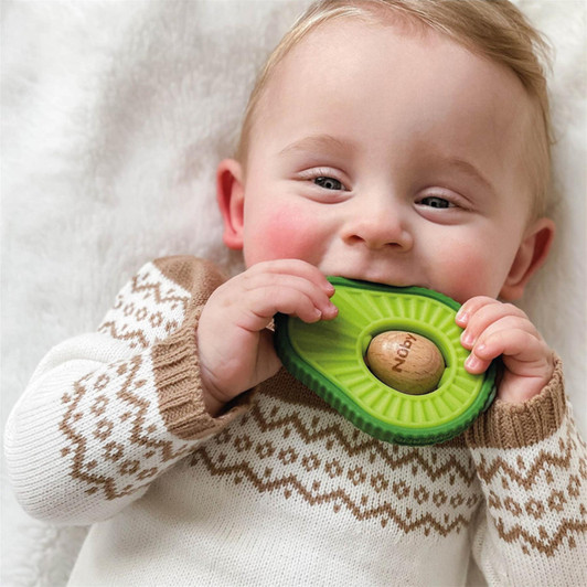 Nuby Avocado Shaped Teether Soft Silicone Soothing Teether For 3m+ Baby
