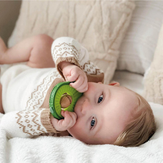 Nuby Avocado Shaped Teether Soft Silicone Soothing Teether For 3m+ Baby