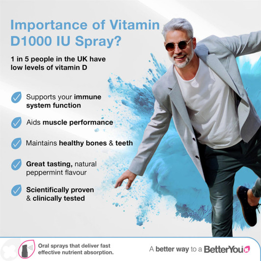 BetterYou Vitamin D 1000 IU Oral Spray 15ml For Supports Bones & Teeth
