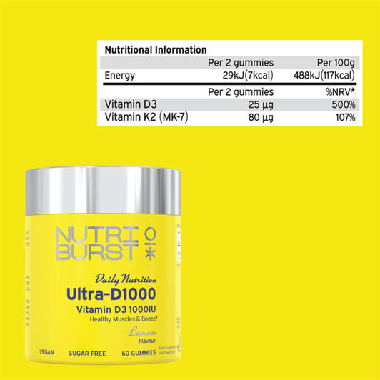 Nutriburst Ultra-1000 IU 60 Gummies For Healthy Muscles & Bones Ages 5+ Kids