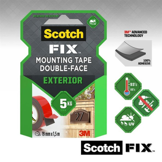 3M Scotch-Fix Exterior Mounting Tape 19mm x 1.5M 5kg Max For Mirror and Interior