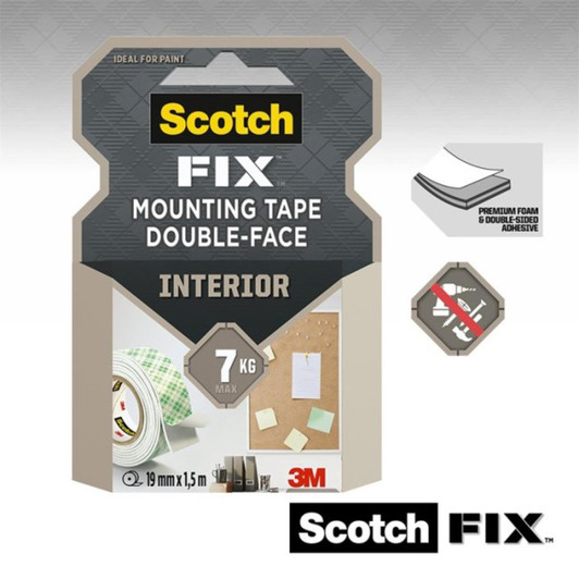 3M Scotch-Fix Interior Mounting Tape 19mm x 1.5M 7kg Max For Mirror and Interior