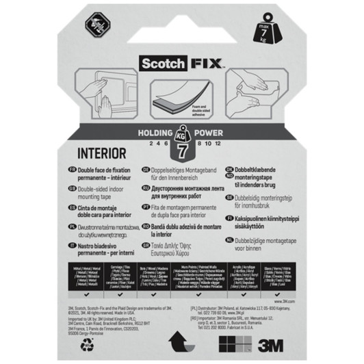 3M Scotch-Fix Interior Mounting Tape 19mm x 1.5M 7kg Max For Mirror and Interior