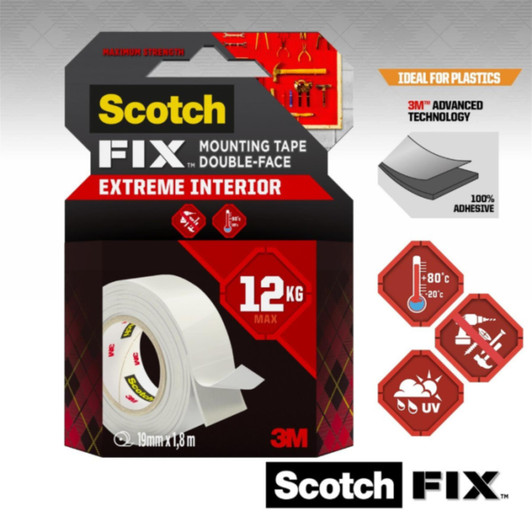 3M Scotch-Fix Extreme Interior Double Sided Mounting Tape 19mm x 1.8m
