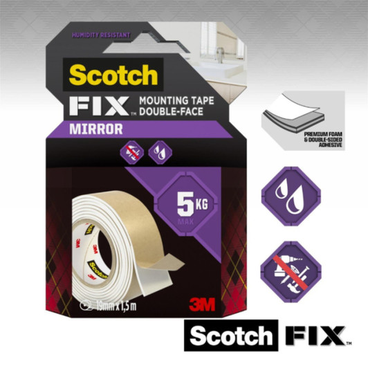 Scotch-Fix Mirror Double-Sided Mounting Tape 19mm x 1.5m For Indoor Humid Areas