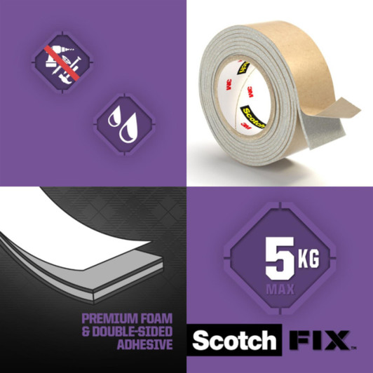 Scotch-Fix Mirror Double-Sided Mounting Tape 19mm x 1.5m For Indoor Humid Areas
