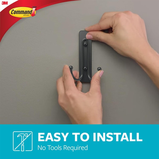 3M Command Bathroom Large Double Bath Hook Holds up to 4kg Matte Black