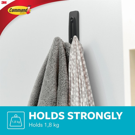 3M Command Bathroom Large Double Bath Hook Holds up to 4kg Matte Black