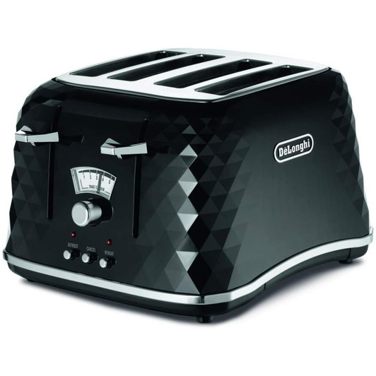 De'Longhi CTJ4003BK Brilliante 4-Slot Toaster Defrost & 6 Browning Settings