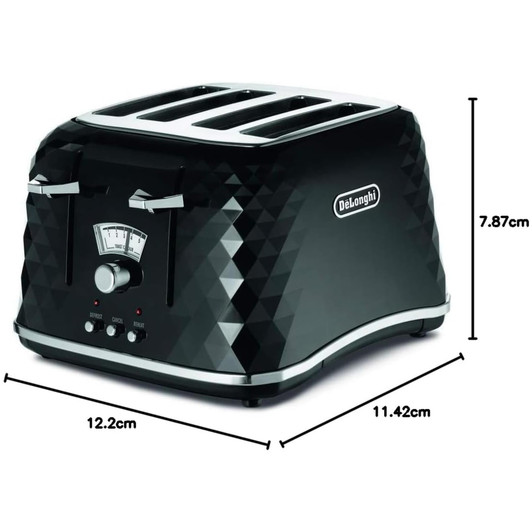 De'Longhi CTJ4003BK Brilliante 4-Slot Toaster Defrost & 6 Browning Settings
