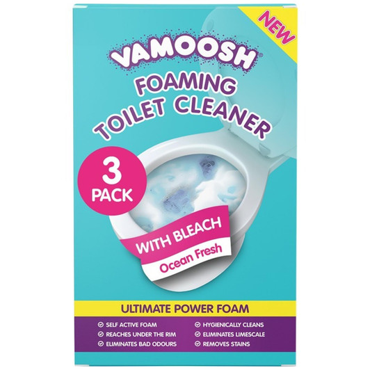 Vamoosh Foaming Toilet Cleaner 3 Sachets with Bleach For Stains,Limescale,Odours