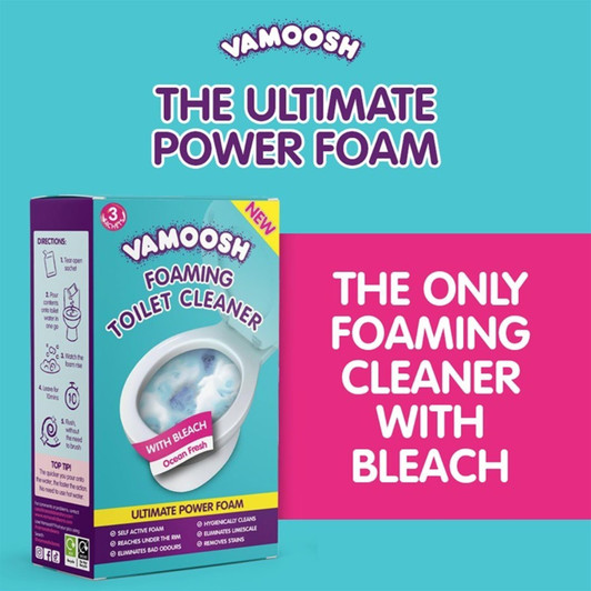 Vamoosh Foaming Toilet Cleaner 3 Sachets with Bleach For Stains,Limescale,Odours