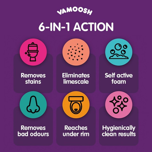 Vamoosh Foaming Toilet Cleaner 3 Sachets with Bleach For Stains,Limescale,Odours