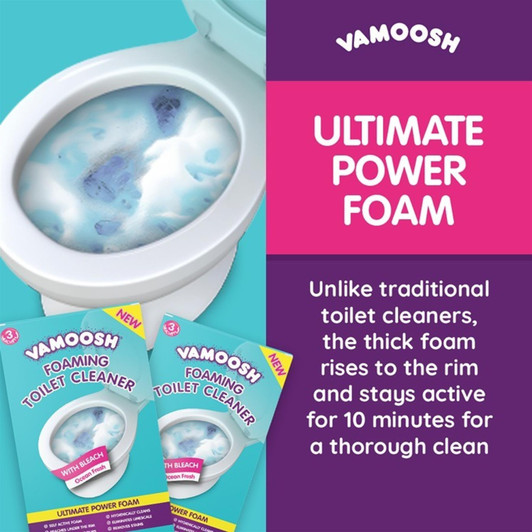Vamoosh Foaming Toilet Cleaner 3 Sachets with Bleach For Stains,Limescale,Odours