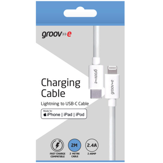 Groov-e GVMA048WE 2m MFI Lightning to USB-C Charging Cable - White