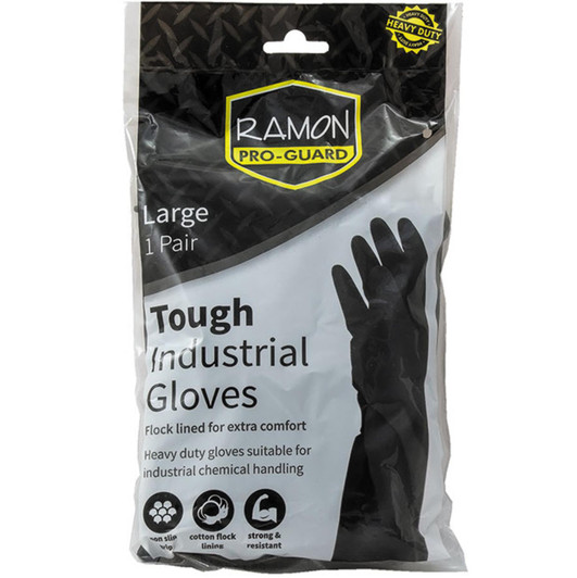 Ramon Pro-Guard Heavy Duty Large Gloves Black For Industrial Chemical Handling