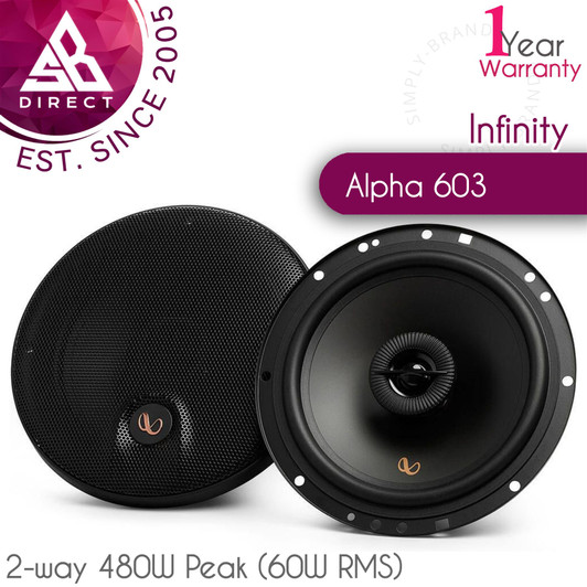 Infinity Alpha 603 2-way 480W Peak (60W RMS) Coaxil Speakers with Grilles