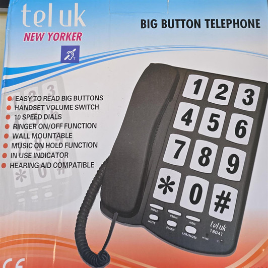 TEL UK 18041 New Yorker Big Button Corded Home Telephone - Black