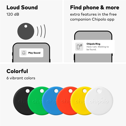 Chipolo POP Bluetooth Tracker 4-Pack Loud Finder Apple Google Compatible Coloured