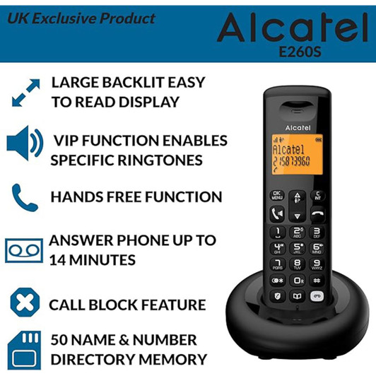 Alcatel Digital Cordless Phone with Answering Machine & Call Block - Black