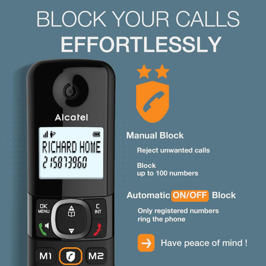 Alcatel Digital Cordless Phone with Answering Machine & Smart Call Block - Black