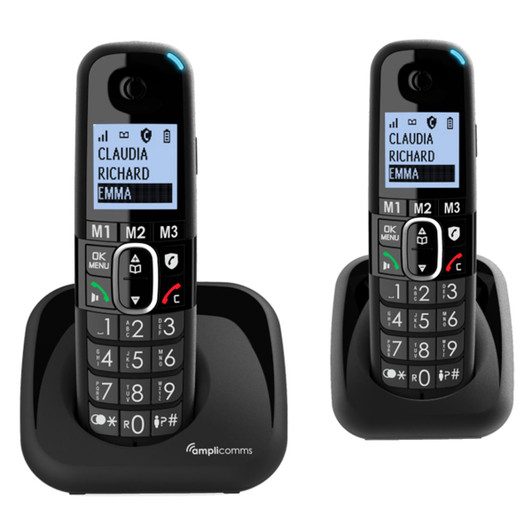 AmpliComms BigTel 1502 Twin Digital Cordless Phone with Amplified Audio - Black