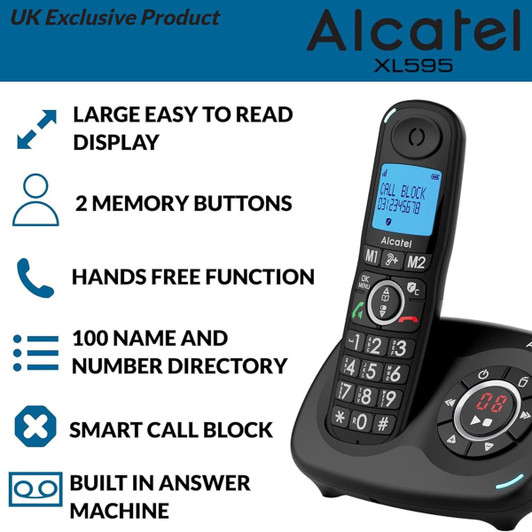 Alcatel Big Button Twin Digital Cordless Phone with Answering Machine, Black