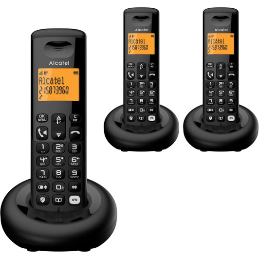 Alcatel Digital Triple Cordless Phone with Answering Machine & Call Block- Black
