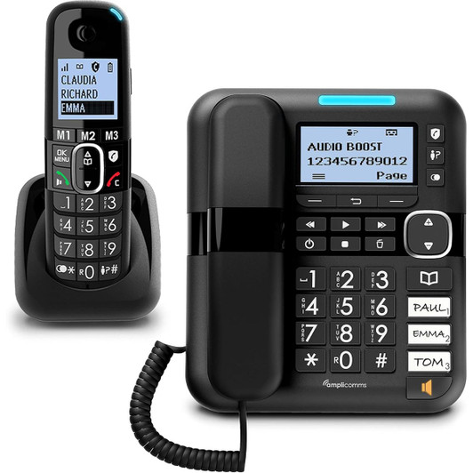 AmpliComms BigTel Digital Cordless Phone with Amplified Audio & Ans. Machine - Black