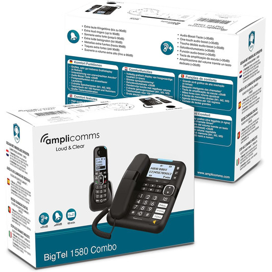 AmpliComms BigTel Digital Cordless Phone with Amplified Audio & Ans. Machine - Black
