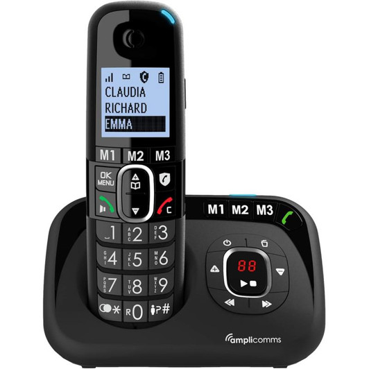 Amplicomms BigTel Twin Digital Phone with Amplified Audio & Ans. Machine - Black