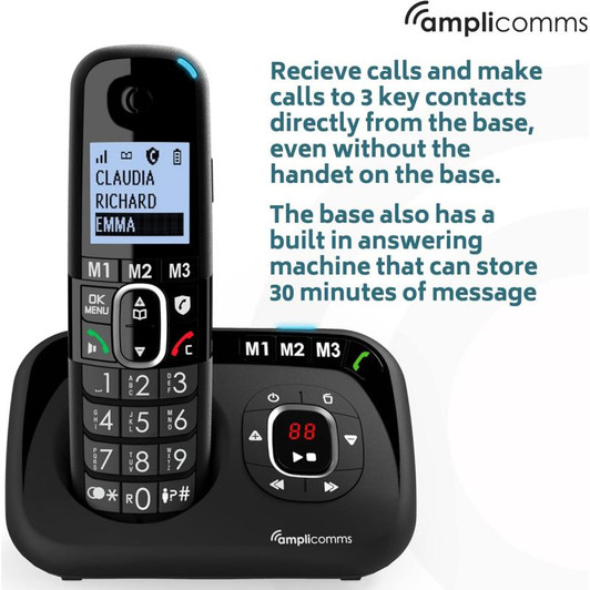 Amplicomms BigTel Twin Digital Phone with Amplified Audio & Ans. Machine - Black