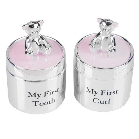 Bambino Silverplated First Tooth & Curl Set Pink