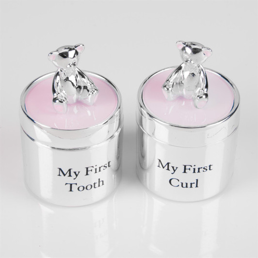 Bambino Silverplated First Tooth & Curl Set Pink