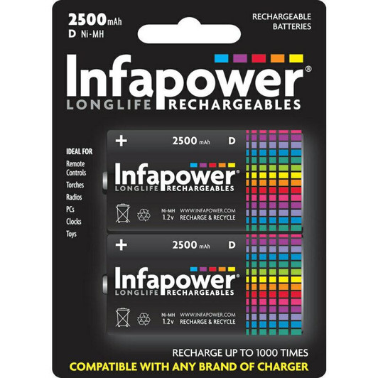 Infapower B006 Rechargeable D Ni-MH Batteries 2500mAh - 2 Pack