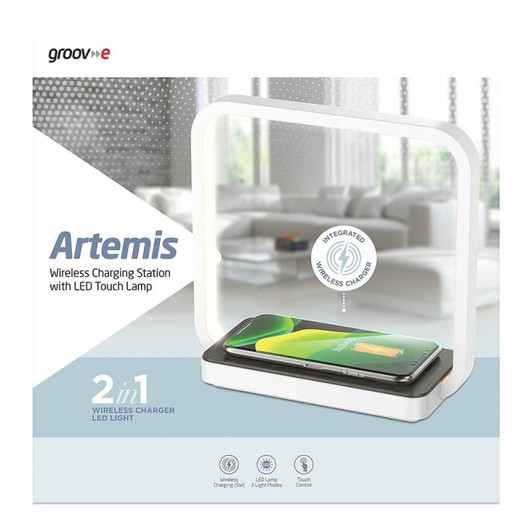 Groov-e GVWC05WE, Artemis LED Touch Lamp with Wireless Charging Pad - White