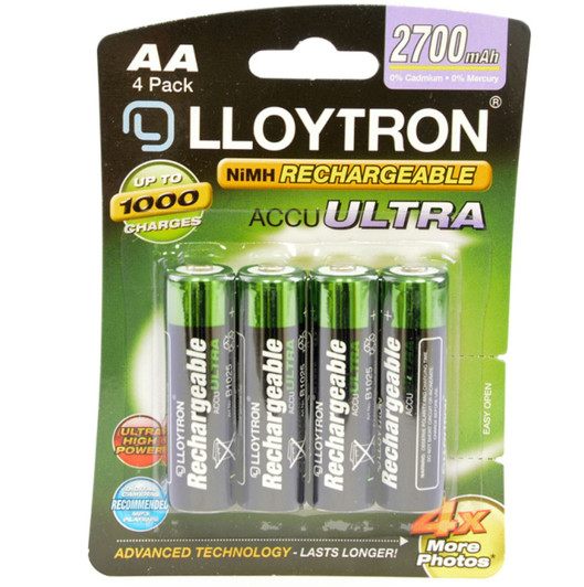 Lloytron Rechargeable Accuultra AA Ni-MH Batteries 2700mAh - 4 Pack
