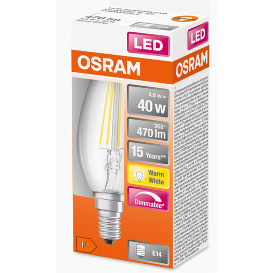 Osram LED Filament 4.8w (40w) E14 Candle Bulb - Warm White