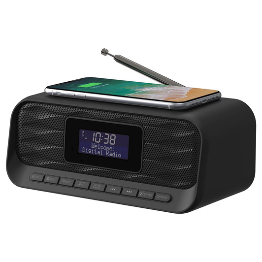 Zeus DAB/FM Clock Radio with Wireless Charging Pad & Bluetooth - Black