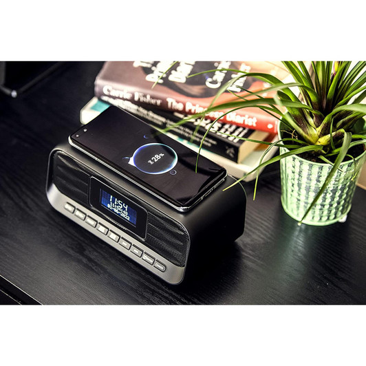 Zeus DAB/FM Clock Radio with Wireless Charging Pad & Bluetooth - Black