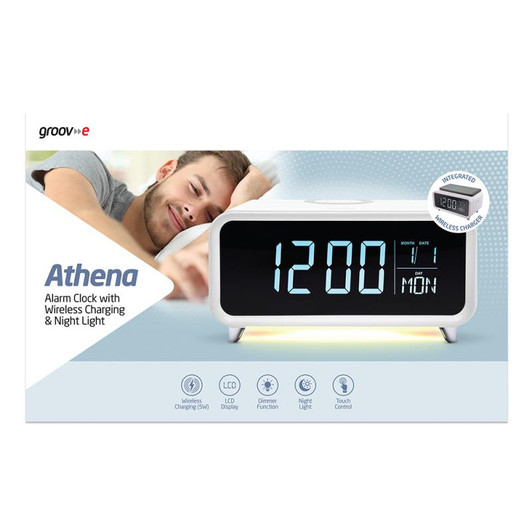Groov-e GVWC01WE Athena Alarm Clock with Wireless Charging Pad & Night Light - White
