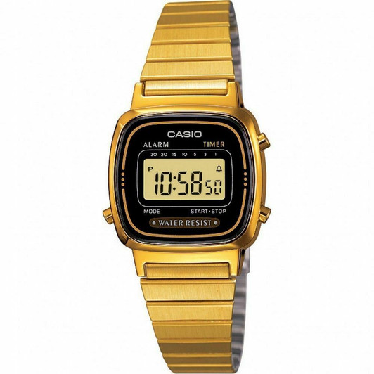 Casio LA670WEGA-1EF Ladies Black Dial Gold Plated Digital Watch