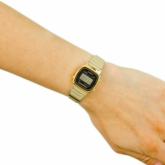 Casio LA670WEGA-1EF Ladies Black Dial Gold Plated Digital Watch