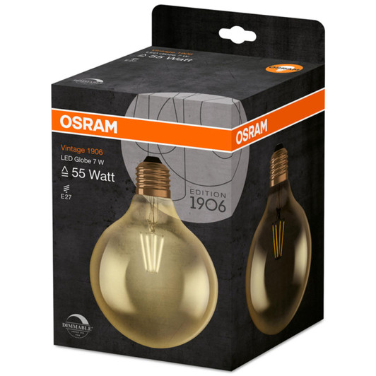 1906 LED 7W Vintage Filament Gold Glass Globe Dimmable ES Bulb