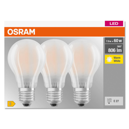 Osram LED Frosted Filament 7 W GLS ES (E27) 3 PACK