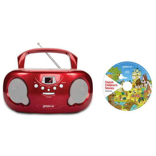 Groov-e Original Boombox Portable CD Player & Radio Red with Chidrens Stories CD