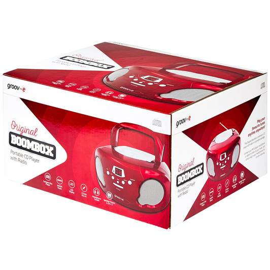 Groov-e Original Boombox Portable CD Player & Radio Red with Chidrens Stories CD